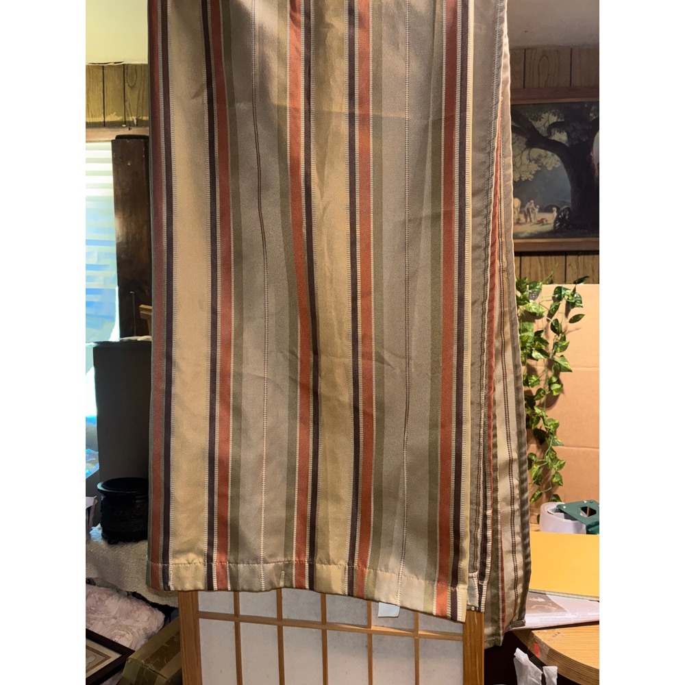 Abbey Hill Striped Fabric Shower Curtain Gold Rust Green Brown Earth Tones